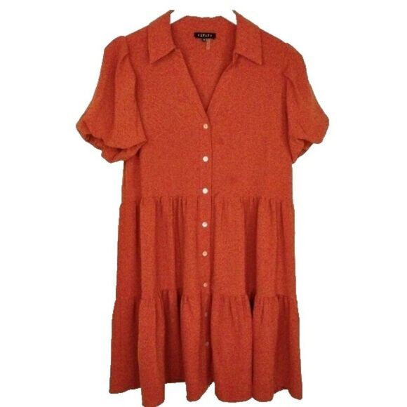 1. State Dresses & Skirts - 1. State Red Tiered Puff Sleeve Shell Buttons Dress Size Medium